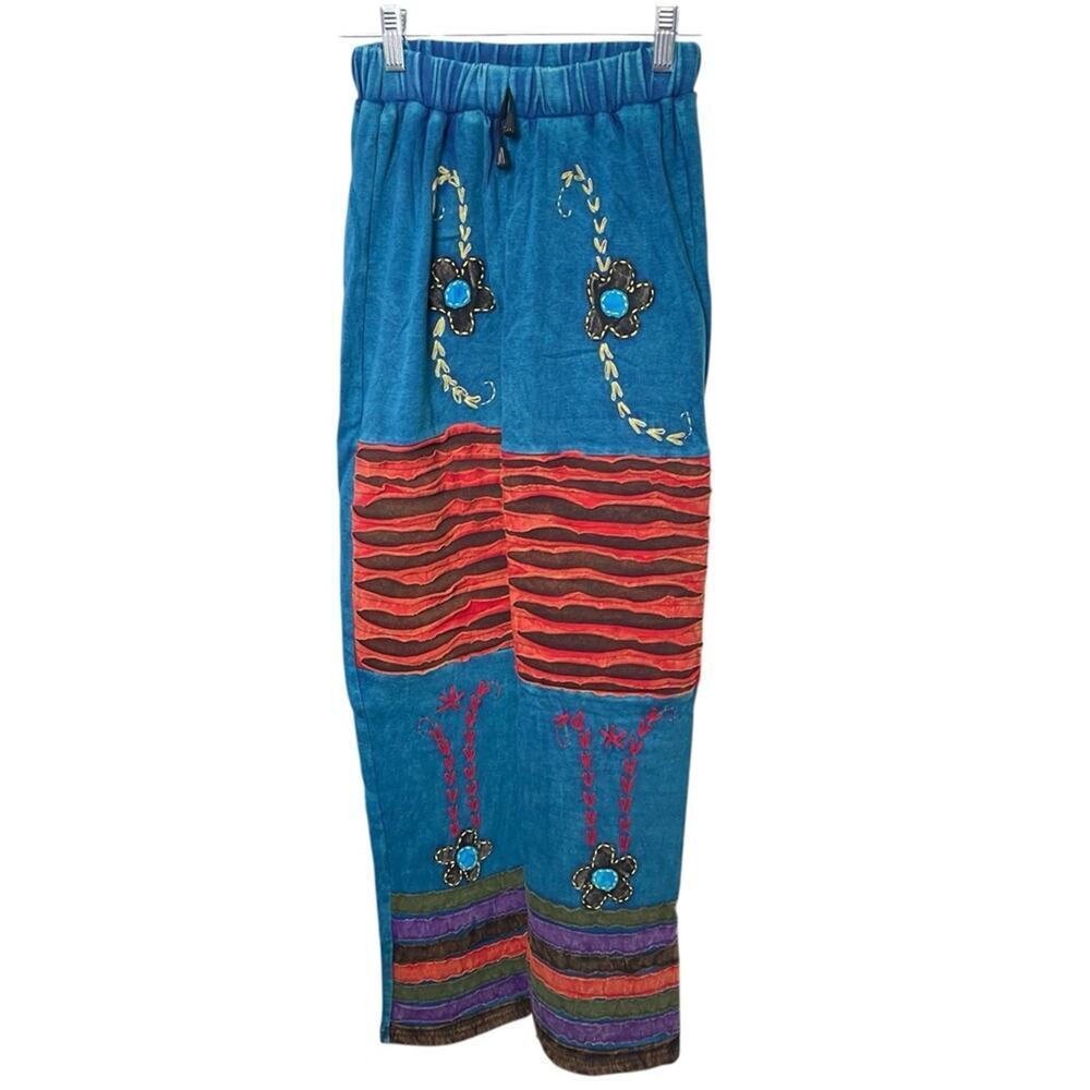 KPC 100% Cotton Embroidered 90's Y2K PatchworkPants, Boho Hippie Free Spirit, M